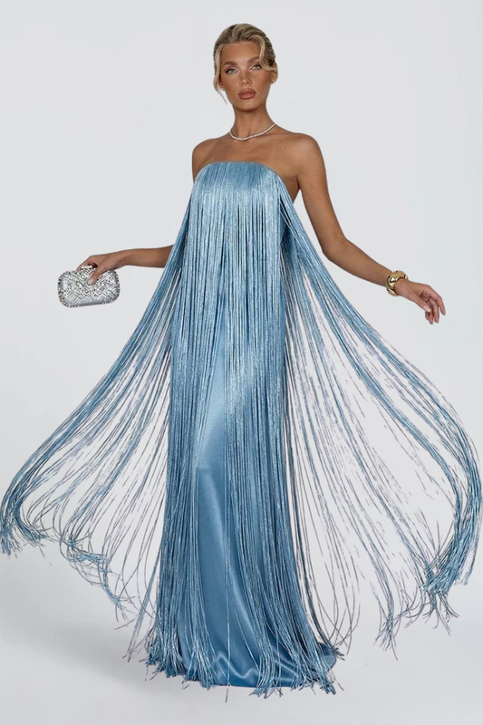KAYLIVA - Strapless fringe maxi dress