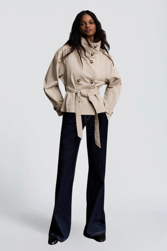 KAYLIVA - Cropped belted trench jacket